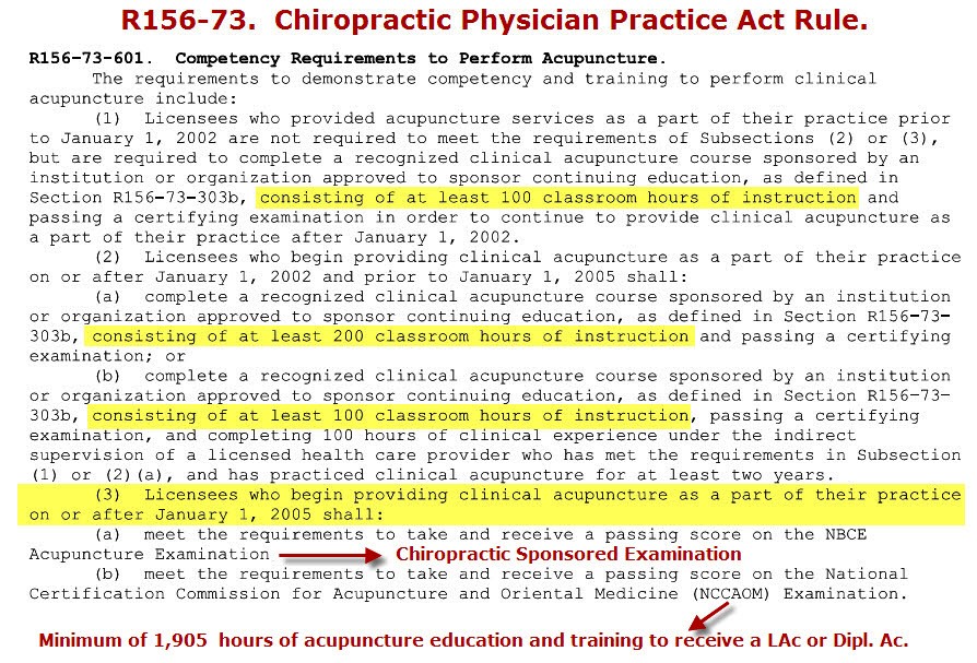 Competency for chiropractors and acupuncture